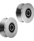 Heavy duty stainless steel gate rollers with bearings, V groove design, ideal for sliding barn doors and gates, 68mm diameter, 22mm groove width.