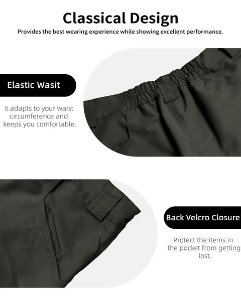 Mens Hiking Cargo Shorts Waterproof Tactical Short With 6 Pockets No Belt Durable Stretch Fabric Elastic Waist Detail