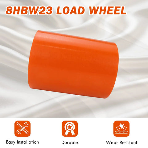 Durable Load Wheel Replacement For Toyota Electric Pallet Jack Lift Truck 8HBW23 2 Pcs Heavy Duty Wheel For Smooth Warehouse Handling On Flat Surfaces, showing a single orange wheel.