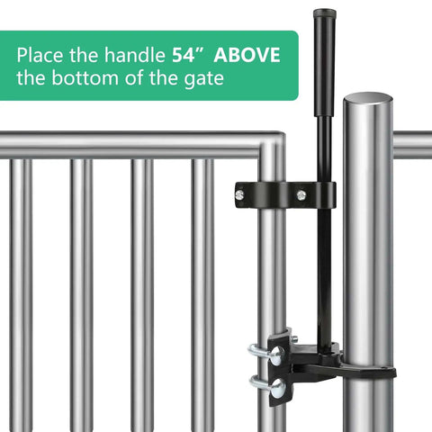 Auto Pool Gate Lock Latch For Fence Safety Easy Install Chain Link Fence Gate Latch Keeps Kids And Pets Out Pool Gate Safety Lock installed on metal fence post