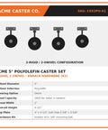 Badass Polyolefin Caster Wheel Kit Replaces Worn Out Parts Dropping Straight Into Your Tool Cart With Zero Hassle Includes Two Rigid And Two Swivel Five Inch X Two Inch Brake Free Ride, 5-inch polyolefin wheels.