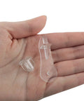 Hand holding Bottom Rail End Caps For Blinds Set Of 2, Guide Rail End Covers For Zebra Roller Shades, transparent plastic parts.