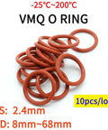 10 Pack VMQ O Ring Seal Gasket Kit With 2.4mm Thick CS And 8 To 68mm OD Range, O Ring Assortment For Plumbing, Industrial Gear, Auto, Food Processing, And Low Pressure Hydraulics, Pumps And Housings. VMQ O-rings 10pcs/lot