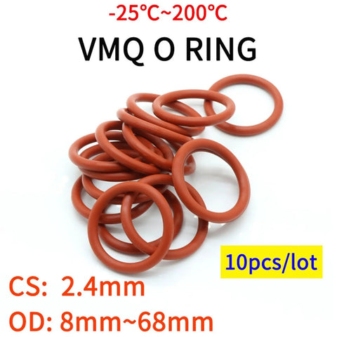 10 Pcs VMQ O Ring Seal Gasket Kit With 2.4mm Thick Silicone O Rings From 8mm To 68mm OD For Pipelines, Industrial Equipment, Food Processing, Automotive Systems, And Low Pressure Hydraulics.