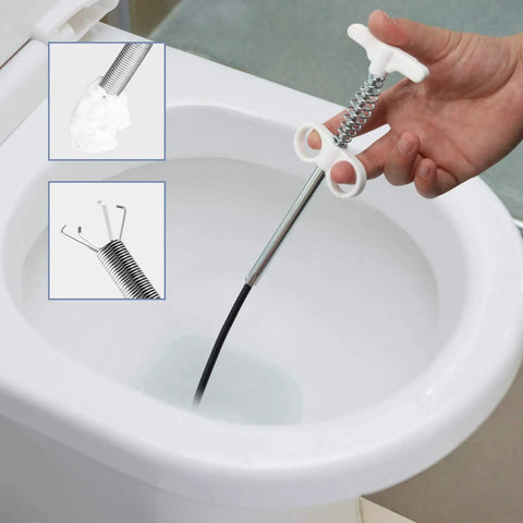 Person using Flexible Sink Grabber Reacher Tool With Four Claws Retractable Clean Claw in toilet to remove debris.