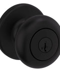Matte black Cove Keyed Entry Door Knob With Lock And SmartKey Security, exterior view, durable finish, front door lockset