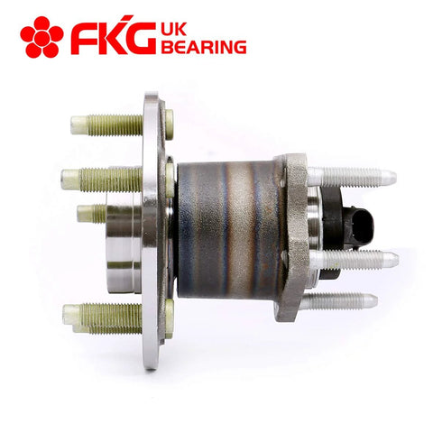 Side view of Rear Wheel Bearing Hub Assembly Drop In Replacement For 2004 2012 Chevy Malibu ABS Models 2008 2009 HHR SS 2005 2010 Pontiac G6 And 2007 2009 Saturn Aura ABS Models Ready To Roll showing 5 lug configuration.