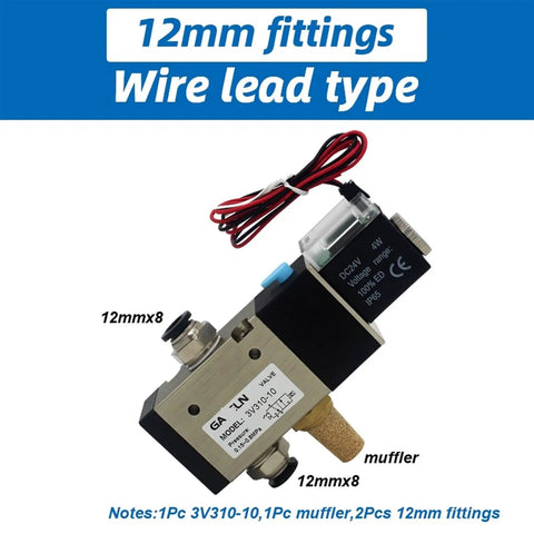 Heavy Duty Solenoid Valve Reversing Pneumatic Unit AC220V And DC12V Fits 12mm Fittings for smooth air control flow with wire leads.