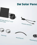 5W Solar Panel 6.7"x6.3" with 9.8ft cable, Y-branch connector, hose clips, mounting arm, bracket for smart bird feeder camera