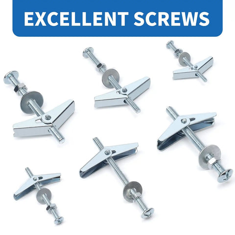 100 Piece Hollow Wall Anchors Toggle Bolt Kit With Wing Nuts In 3 Sizes For Drywall And Ceiling Mounts, Ideal For Hanging Lighting, Art, Mirrors, And Towel Racks, Easy DIY Install For Pros And Beginners. metal toggle bolts with wing nuts in three sizes