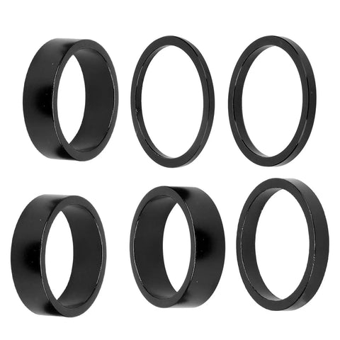Six Piece Aluminum Bike Headset Spacer Set With 2mm 3mm 5mm And 10mm Heights For Twenty Eight Point Six Millimeter Forks One And One Eighth Inch Stems Black