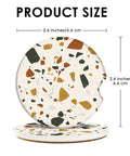 Colorful Marble Cork Base Car Coasters Set 2 Pack 2.56 Inches Universal Cup Holder Fit Absorbent Terrazzo Ceramic Stone Coasters