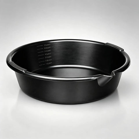 Top Tier 7 Quart Oil Drain Pan With Built In Scale Pour Spout For Cars Trucks SUVs And Motorcycles heavy duty steel basin for oil changes