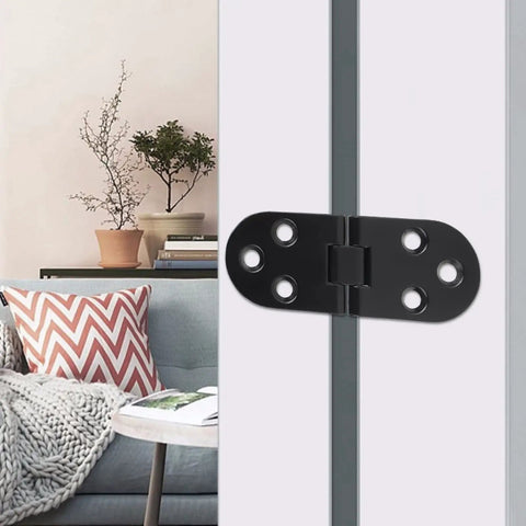 Four Pack Folding Flip Top Hinges In Zinc Alloy Black for doors, flaps, tables, cabinets. Installed on furniture door.