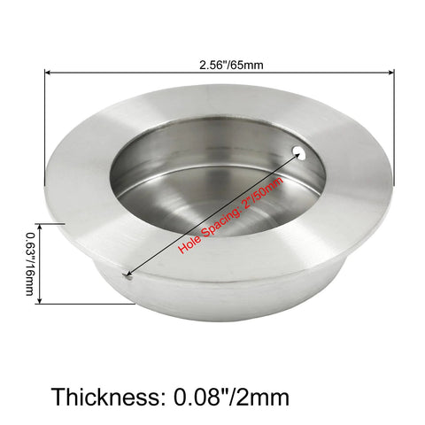 2 Pack Round Flush Pull Handles 65mm Outer Diameter 16mm Height, 50mm Hole Spacing Brushed Nickel Stainless Steel