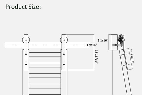 Diagram of 10Ft Sliding Library Ladder Hardware Kit For Home Office With Bottom Wheels And Brakes, 300 Lb Max Load, showing measurements.