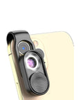 100x Phone Micro Lens With LED Light For Smartphone Macro And Microscope Go To Pro Grade Optical Glass Lens For Clear Close Up Shots And Microscale Imaging On The Go. Clip-on optical glass macro lens with LED light attached to a smartphone camera