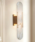 Backplate Sconce With Alabaster Shade Modern Bathroom Wall Light Sleek Design and Thick Backplate in Gold Finish