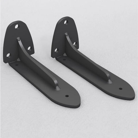 Heavy Duty Wall Mounted Shelf Brackets 2 Pack Black Iron Metal L Shape Floating Supports For Diy Open Shelving Includes Hardware shown from side angle.