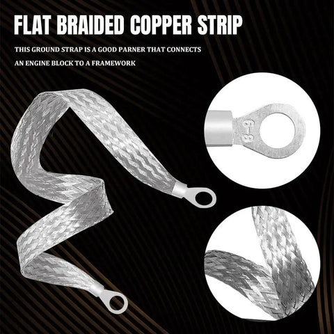 Badass Flexible Tin Plated Copper Ground Straps For Cars Trucks And Hot Rods Includes Five Heavy Duty Cables With Solid Terminal Plugs, flat braided copper strip.