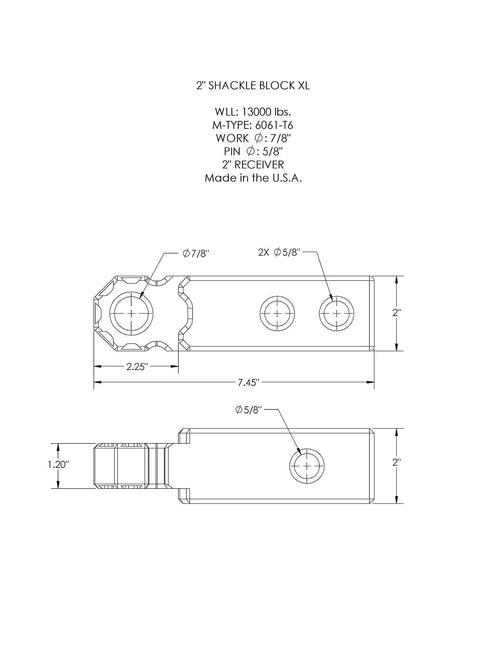 Diagram of Recovery Shackle Block Assembly For 2 Inch Hitch Receivers With D Ring Red Finish Heavy Duty Off Road Gear 13,000 Lb