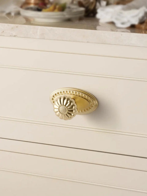 Built Tough Brushed Gold Cabinet Knobs 10 Pack With Base Brass Drawer Pulls Solid Zinc Alloy Corrosion Resistant Knockout Finish For Kitchen Cupboard Or Bathroom Dresser Hardware Refresh on a cream drawer.