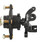 Side view of black Front Wheel Hub Four Stud Steering Knuckle Spindle For Go Kart ATV Dirt Bike UTV 125cc To 250cc with bolts