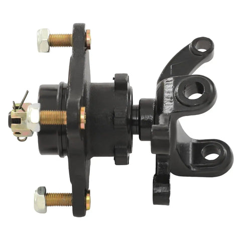 Side view of black Front Wheel Hub Four Stud Steering Knuckle Spindle For Go Kart ATV Dirt Bike UTV 125cc To 250cc with bolts