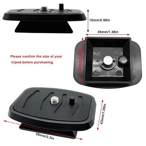 2 Pack 35mm Quick Release Plate For Tripod Mount Adapter With QR Camera Mounting Ball Head Parts Replacement For Quantaray Slik Walmart Sunpak 5800D 7000TM 6400UT 8001UT MX1000, black plastic
