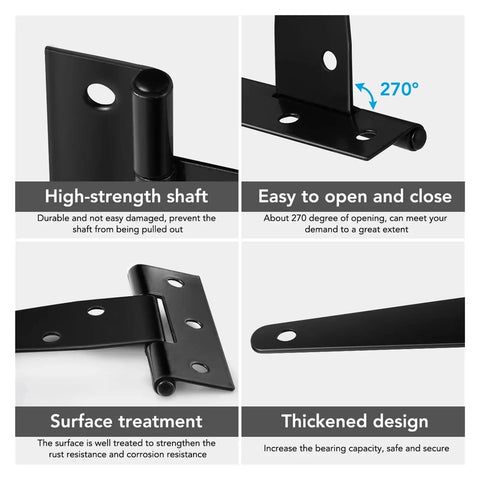 20 Pack 4 Inch T Shape Rustproof Iron Light Duty Gate Hinges Set Black with 270 Degree Rotation shown in detail