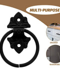 Two Pack Vintage Antique Cabinet Door Pull Rings Black Metal Drawer Handles For Wardrobes, Cupboards, And Barn Doors