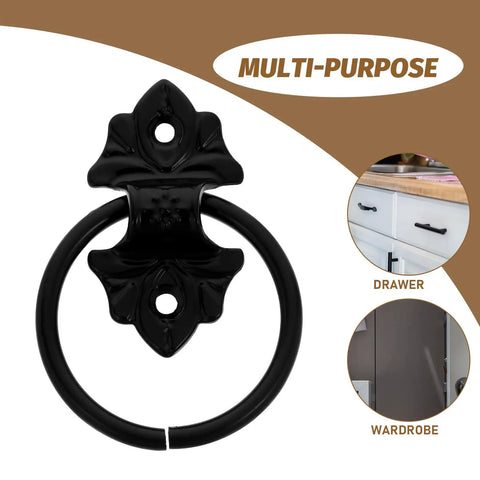 Two Pack Vintage Antique Cabinet Door Pull Rings Black Metal Drawer Handles For Wardrobes, Cupboards, And Barn Doors