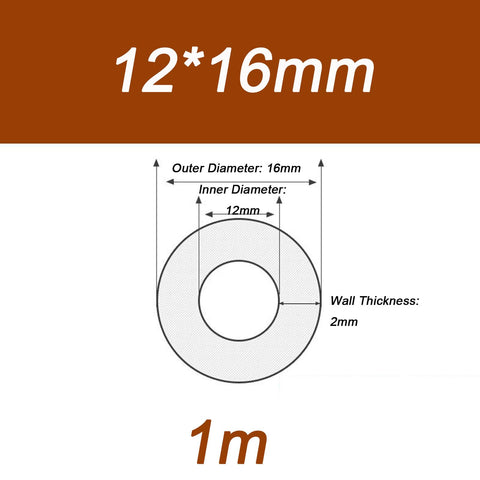 Diagram of Heavy-Duty PTFE Tubing For Industrial-Grade Use Teflon Hose, 12mm inner diameter, 16mm outer diameter, 1m length