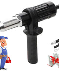 Pro-Grade Electric Rivet Gun Adapter Kit for Standard Drills, durable metal, compact size, ideal for professional fabrication.