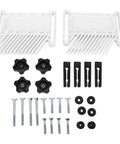 Adjustable Woodworking Featherboard To Pin Boards Dead Tight On Router Tables And Table Saws For Better Control And Nasty Kickback Prevention In Slick White Durable Plastic parts kit including white featherboards, black knobs, and metal screws.