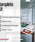 Digital Textile Scale And GSM Cutter Kit For Fabric Pros And DIYers, 2000g X 0.01g Precision on lab table with scale and cutter