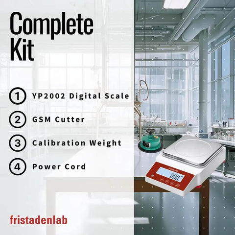 Digital Textile Scale And GSM Cutter Kit For Fabric Pros And DIYers, 2000g X 0.01g Precision on lab table with scale and cutter