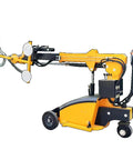 Heavy Duty Electric Suction Cup Lifter Moves Sheet Glass Without The Sweat For Easy Load Out During Commercial Curtain Wall Installations And Job Site Projects, with rubber wheels and suction cups.