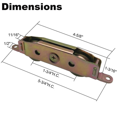 2 Pack Beefy Heavy Duty Sliding Screen Door Roller Assembly dimensions view with 1-1/4 inch steel ball bearing, patio doors replacement.