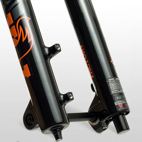 Close-up of the 36 Float 27.5 Grip 2 Factory Boost Fork With Kashima Coating, 160mm Travel, 37mm Rake For Mountain Bikes, Black Finish.