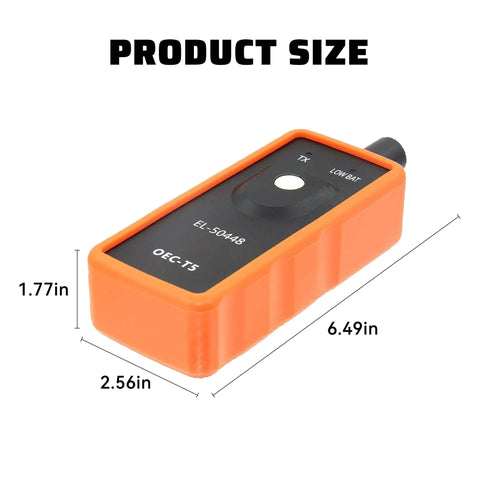 Heavy Duty Tpms Relearn Tool Oec-T5 For No Mess Automotive Tire Pressure Sensor Activation Reset And Dead Easy Programming Setup Fits Virtually Any Ride Orange with dimensions 2.56in x 1.77in x 6.49in.