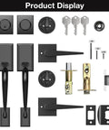 Matte Black Double Door Handle Set With Lever And Keyed Entry For Exterior Front And Back Doors, Reversible Single Cylinder Lockset