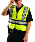 Police officer wearing High Visibility Public Safety Vest With Adjustable Fit, Yellow, XL To 2XL, Premium Reflective Vest Featuring 3M Scotchlite.