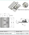 Stainless Steel Torque Door Hinge With Friction Damping Free Stop For Precise Positioning Smooth Self Close Function XK548 1 Piece Hinge For Doors Ideal For Interior And Exterior Doors No Fuss Install, shown with dimensions and adjustment details.