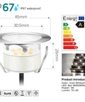 Outdoor Low Voltage Deck Lights 20 Piece Set Stainless Steel Waterproof Landscape Pathway Patio Step Lamps illustrated with dimensions.