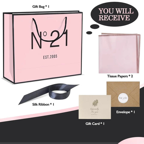 13 Inch Birthday Gift Bag Set with Card Envelope Ribbon Bow and Tissue Paper for Women and Girls Handles Includes Greeting Card