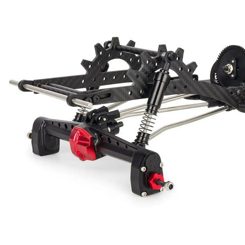 Side view of Beefy Carbon Fiber LCG Chassis Kit With 3mm Rails 8mm Delrin Skid Plate And CMS Servo Panhard Mount for RC Crawlers.