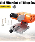 Mini Miter Cut-off Chop Saw with low noise motor, compact size for metal and wood cutting, featuring adjustable bevel control.