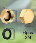 Premium Brass Hose End Cap Kit With 6 Durable Pieces For Garden Hoses Features Secure Hex Fit And Leak Proof Sealing Rings In 1/2 And 3/4 Inch Sizes Perfect For Keeping Your Outdoor Plumbing Safe And Sound This Heavy Duty Set Is Totally Legit For Any. 3/4 inch brass hose end cap with sealing ring, 6 pcs