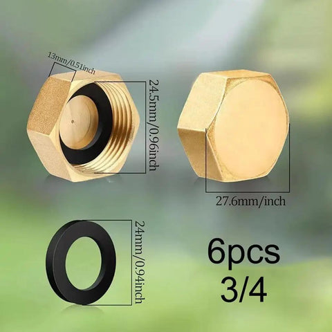 Premium Brass Hose End Cap Kit With 6 Durable Pieces For Garden Hoses Features Secure Hex Fit And Leak Proof Sealing Rings In 1/2 And 3/4 Inch Sizes Perfect For Keeping Your Outdoor Plumbing Safe And Sound This Heavy Duty Set Is Totally Legit For Any. 3/4 inch brass hose end cap with sealing ring, 6 pcs